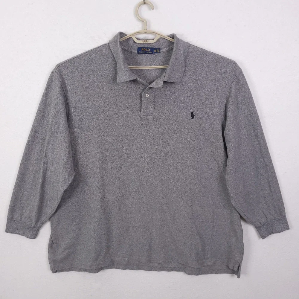 Polo Ralph Lauren Shirt Long Sleeve Polo Mens 3XB Grey Big & Tall Pique Pony